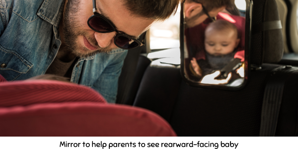 Mirror to help parents to see rearward-facing baby